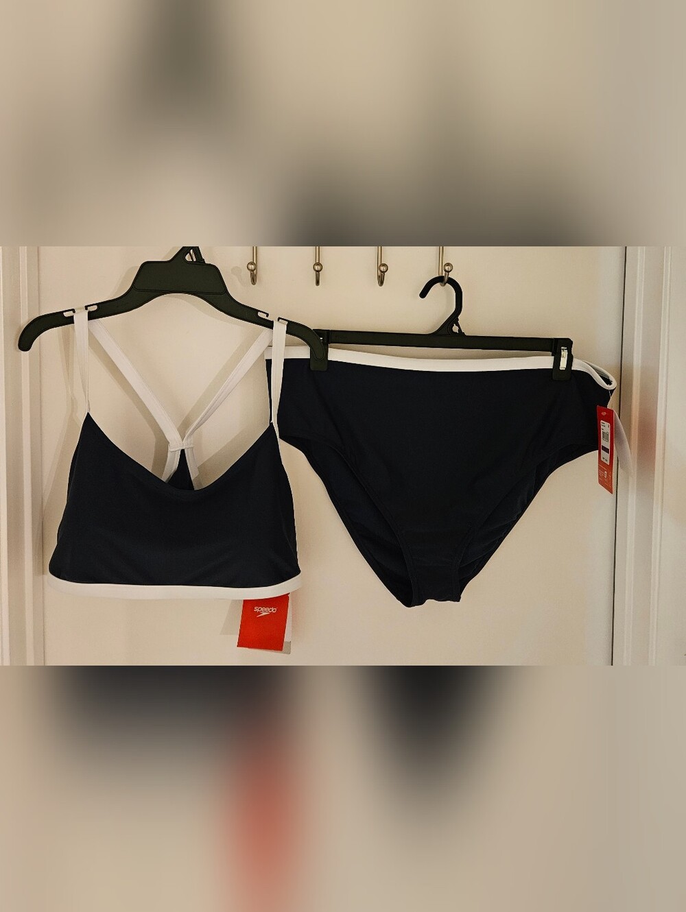 Speedo Womens 2 Piece Bikini Swimsuit Set 2XL Peacoat Blue White Trim NWT